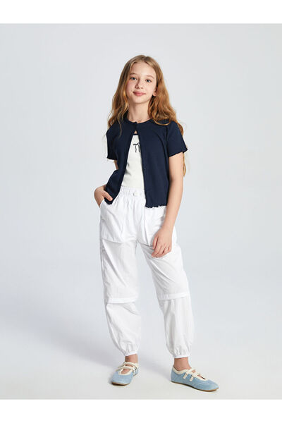 LC Waikiki Pantaloni parașută pentru fete LCW Kids, albi, cu talie elastică