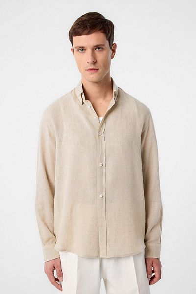 Antioch Beige Linen Blend Collar Buttoned Men's Shirt