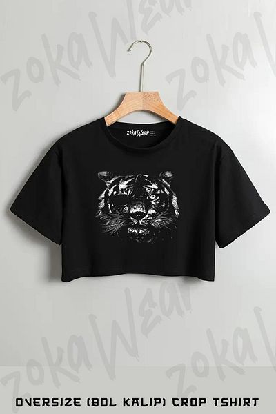 ZOKAWEAR One-Eyed Tiger Printed Oversize Crop T-Shirt