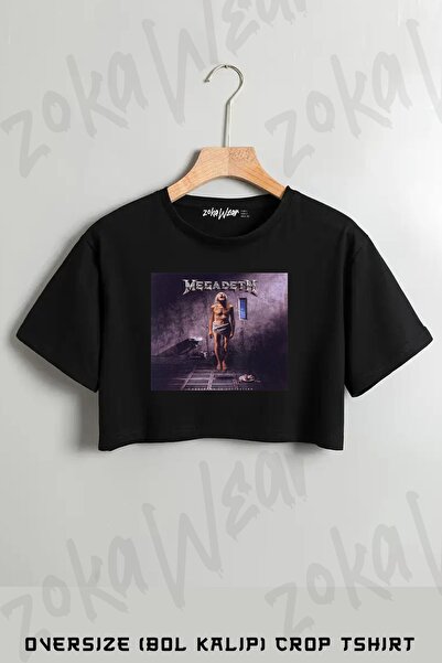 ZOKAWEAR Extinction Megadeth Baskılı Oversize Crop T-Shirt