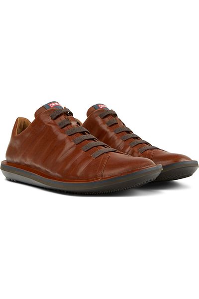 CAMPER Men's Brown Textured Genuine Leather Casual Shoes With Lightweight Sole - Beetle