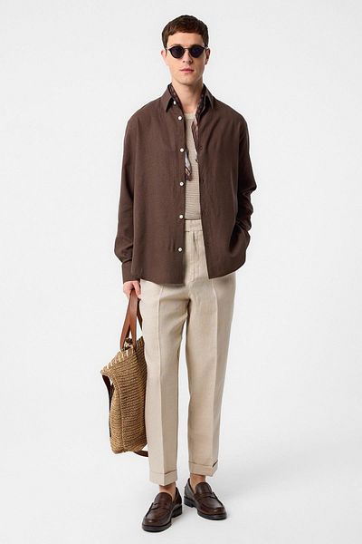 Antioch Brown Relax Fit Linen Blend Men's Shirt