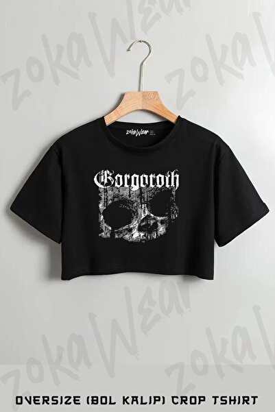 ZOKAWEAR Gorgoroth, Skull, Metal Band Printed Oversize Crop T-Shirt
