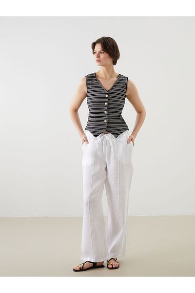 LC Waikiki New Season Elastic Waist Linen Women's Trousers - S5Of76Z8