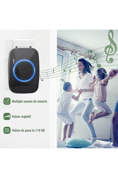OEM Sonerie wireless, distanță 300 m, 60 melodii, 5 niveluri de volum