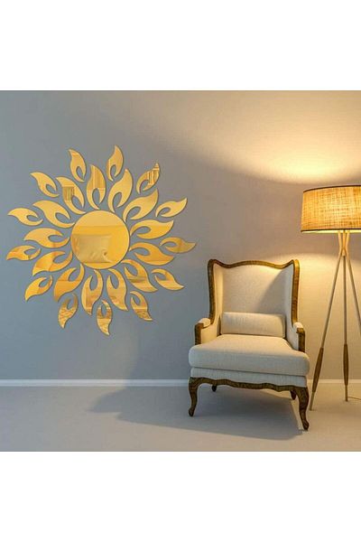OEM Set de 27 de oglinzi acrilice din PVC, Nierbo®, Soare cu 26 de raze, autoadezive pentru decorarea pereților, 50 x 50