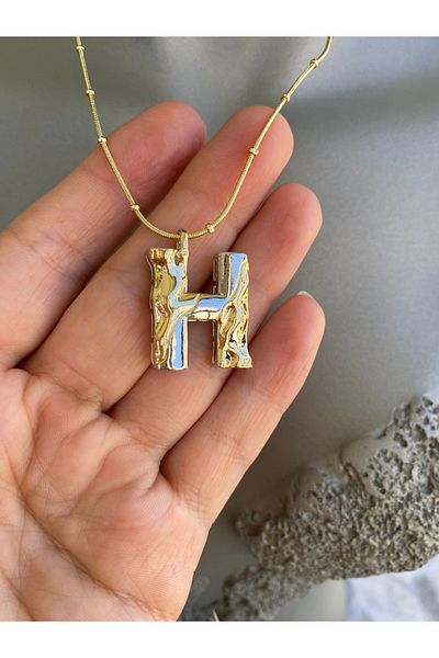 Lucios H Letter Stainless Steel Necklace 40+5 cm