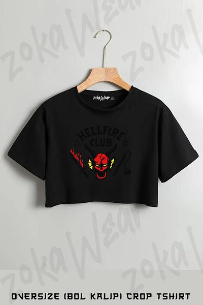 ZOKAWEAR Hellfire Club Series Stranger Things Printed Oversize Crop T-Shirt