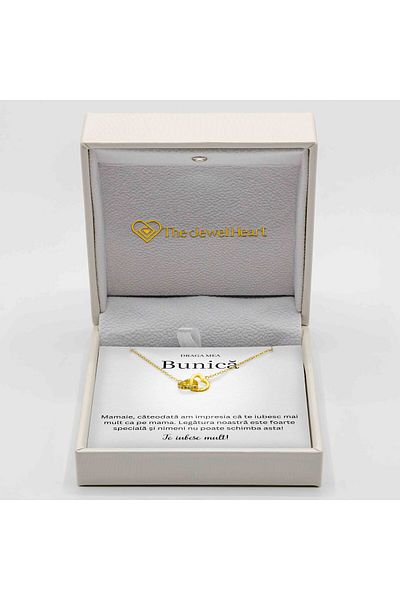 The Jewel Heart Colier Cadou Argint 925 Cu Mesaj De Dragoste Pentru Bunică, Cutie LED Premium, Placat cu Aur 14K