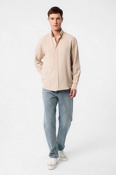 Antioch Stone Linen Blend Collar Buttoned Men's Shirt