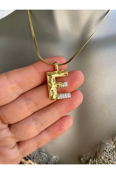 Lucios Letter E Stainless Steel Necklace 40+5 cm