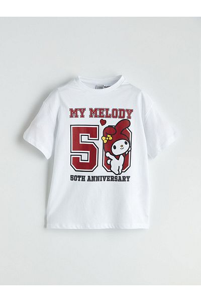 LC Waikiki White Crew Neck My Melody Printed Girl's T-Shirt