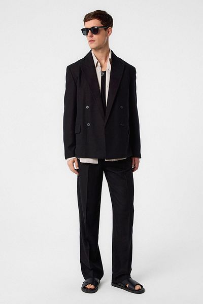 Antioch Black Relax Fit Linen Blended Men's Blazer Jacket