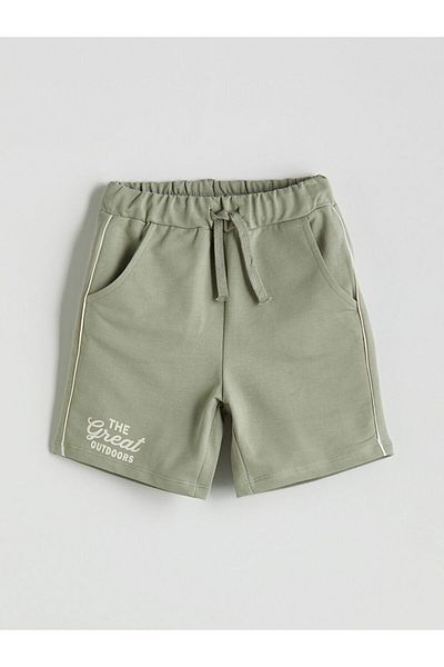LC Waikiki Beige Elastic Waist Printed Boys' Shorts 2-Piece