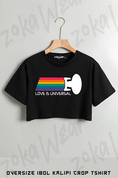 ZOKAWEAR Tricou crop oversize cu imprimeu The Next Generation Pride Love Is Universal Rainbow Ship