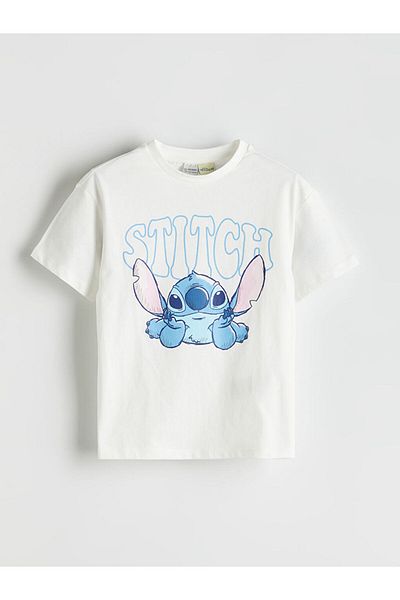 LC Waikiki Ecru Crew Neck Stitch Printed Girl's T-Shirt