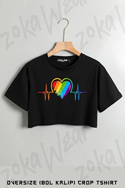 ZOKAWEAR Tricou oversize cu imprimeu cu inimă colorată Rainbow Pulse