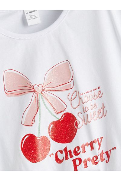 LC Waikiki White Crew Neck Printed Girl's T-Shirt