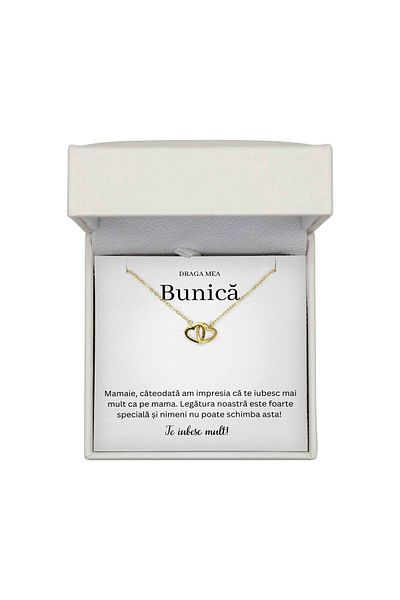 The Jewel Heart Colier Cadou Argint 925 Cu Mesaj De Dragoste Pentru Bunică, Cutie LED Premium, Placat cu Aur 14K