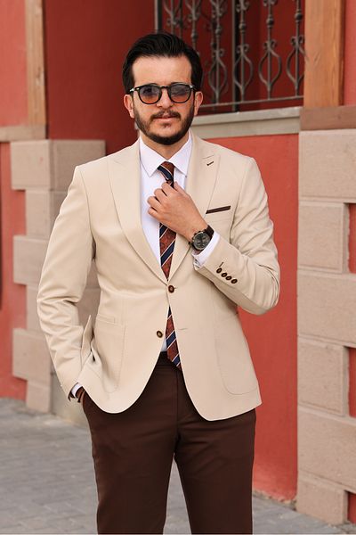 Avni Ceylan Lux Italian Style Men's Suit Classic and Modern Style in One Dark Brown
