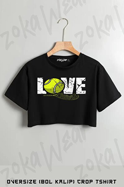 ZOKAWEAR Tricou oversize cu imprimeu Tenis Love cu rachetă și minge