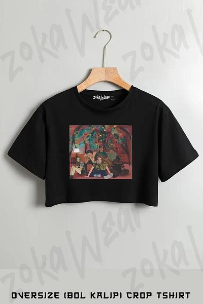 ZOKAWEAR Stranger Things Squad 3 Printed Oversize Crop T-Shirt