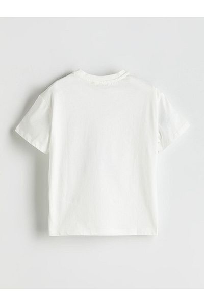LC Waikiki Ecru Crew Neck Stitch Printed Girl's T-Shirt