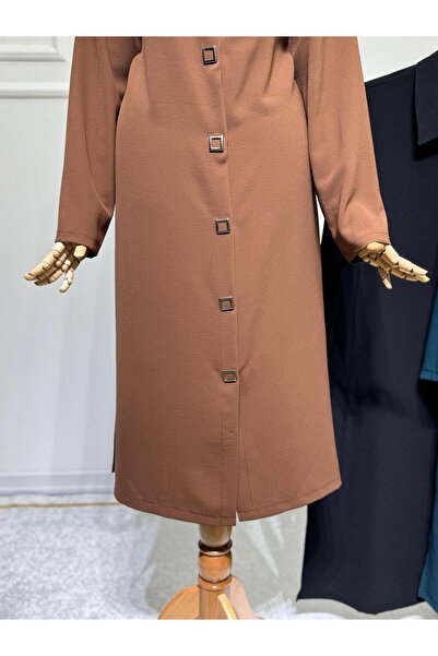 ModaMinar Women's Plus Size Thin Crepe Fabric Snap Fastener Long Shirt Collar Tunic