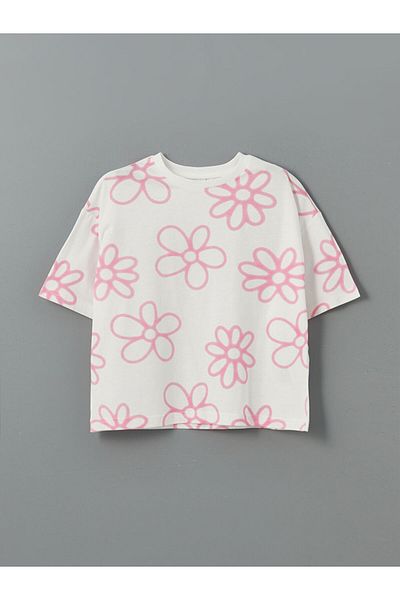 LC Waikiki Ecru Crew Neck Girl's T-Shirt