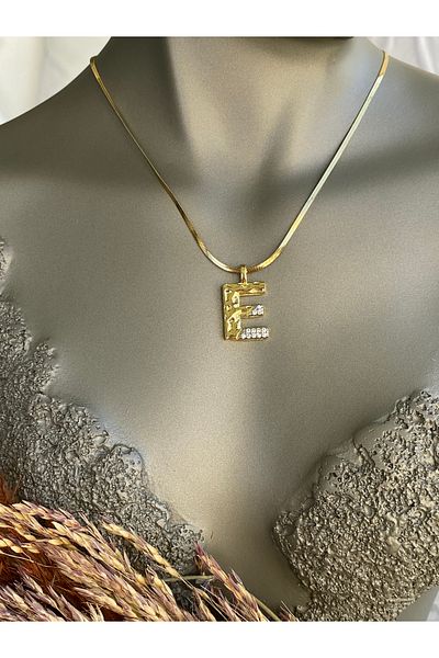 Lucios Letter E Stainless Steel Necklace 40+5 cm