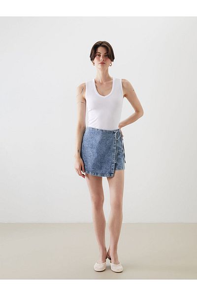 LC Waikiki Fusta de tip jean pentru femei New Season Standard Fit - S5GP92Z8