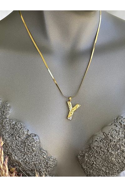 Lucios Letter Y Stainless Steel Necklace 40+5 cm