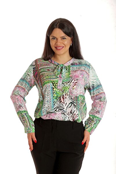Eranthe Bluza Dama, Asimetrica, Verde cu imprimeu si Funda