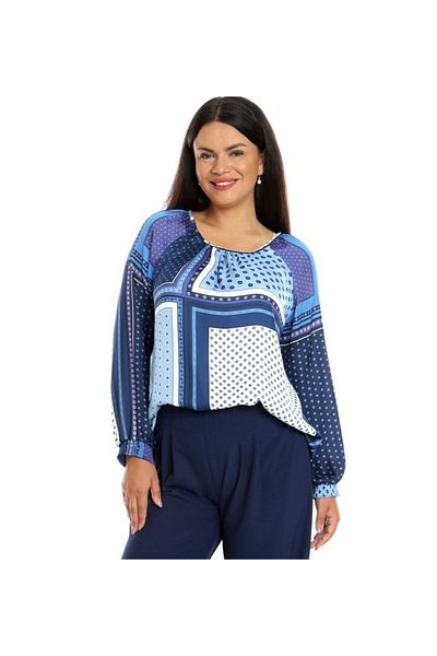 Eranthe Bluza Dama din satin, Albastru cu imprimeu