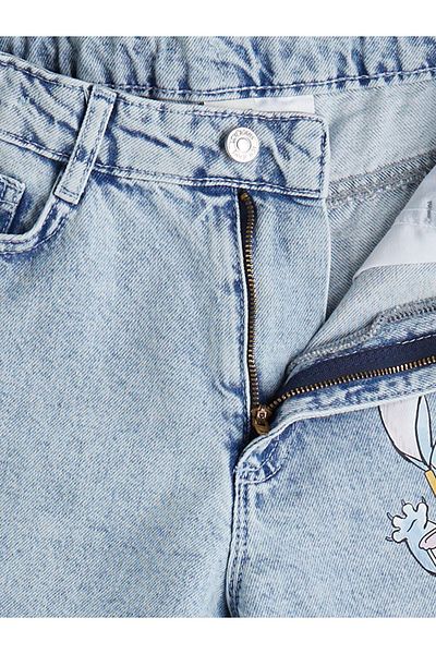 LC Waikiki Blue Stitch Printed Girl's Jean Shorts