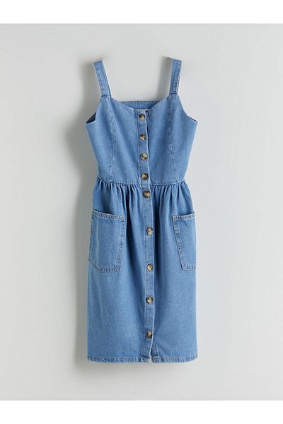 LC Waikiki Rochie de jeans pentru fete cu guler pătrat de sezon nou - S5L234Z4