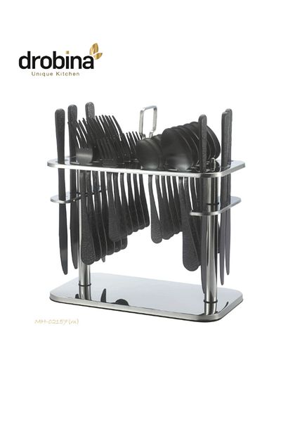 drobina Dropina 30-Piece Stainless Steel Spoon Set with Stand, Matte Black