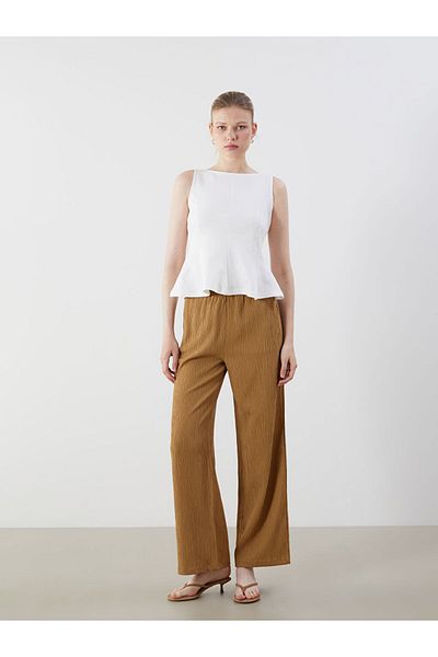 LC Waikiki New Season Women's Textured Trousers with Elastic Waist - S5O439Z8