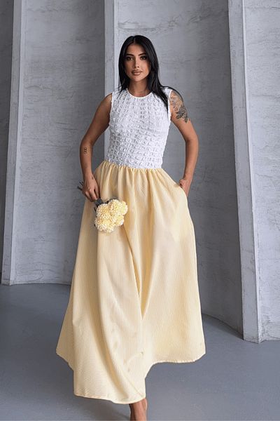 giyimmasalı Rochie din țesătură Seersucker în dungi - GALBEN