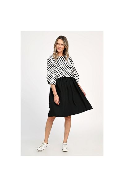 Eranthe Women's Casual Medium Dress with Black/White Polka Dots 309