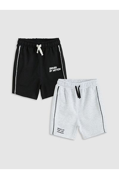 LC Waikiki Black Elastic Waist Printed Baby Boy Shorts Pack of 2