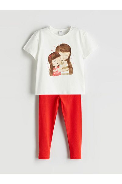 LC Waikiki New Season Printed Girls' T-Shirt and Leggings 2-Piece Set - S5P127Z1
