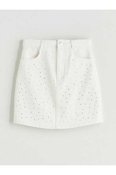 LC Waikiki Ecru Stone Girl's Jean Skirt