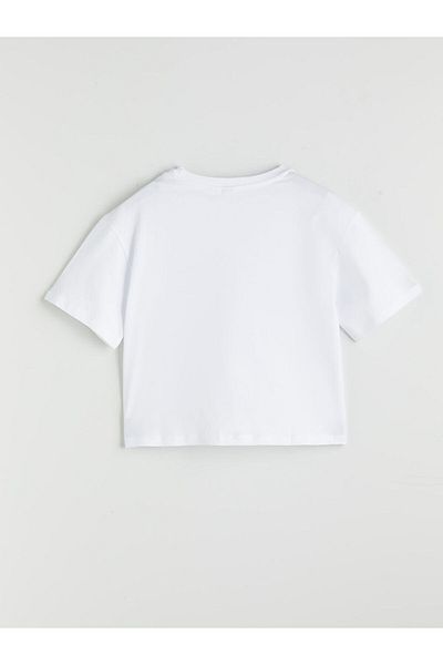 LC Waikiki White Crew Neck Hello Kitty Printed Girl's Crop T-Shirt