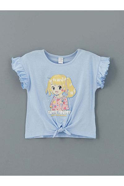 LC Waikiki New Season Printed Combed Cotton Ruffle Girls' T-Shirt Set of 2 - S5Fe17Z1