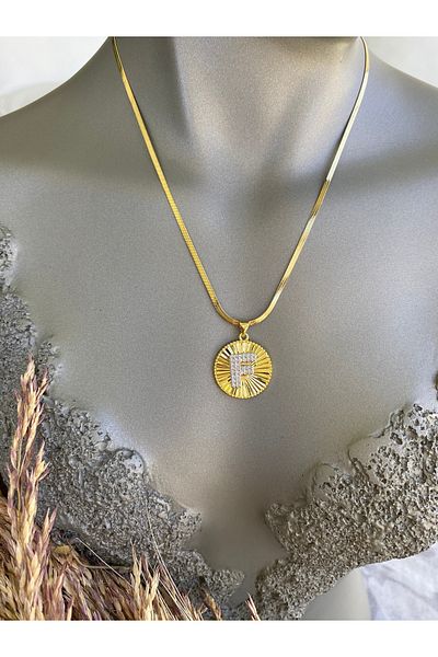 Lucios F Letter Stainless Steel Necklace 40+5 cm