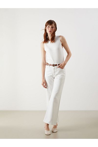 LC Waikiki New Season Wideleg Women's Jean Trousers with Belt - S5P409Z8