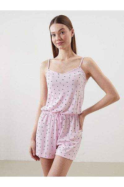 LC Waikiki Lcw Dream V-Neck Patterned Straps Women's Shorts Jumpsuit Pajamas
