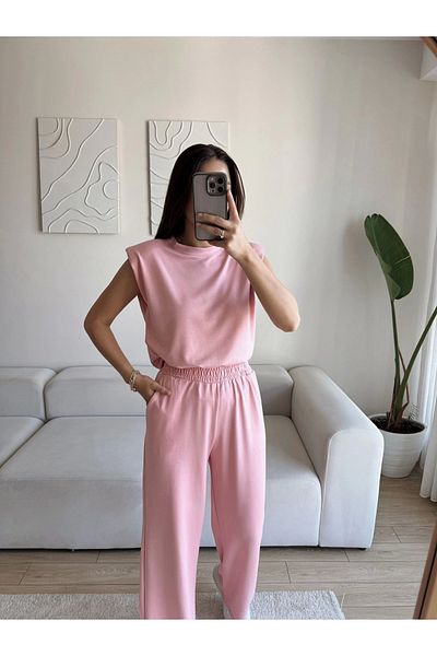 Zoom Butik Padded Modal Suit - Powder