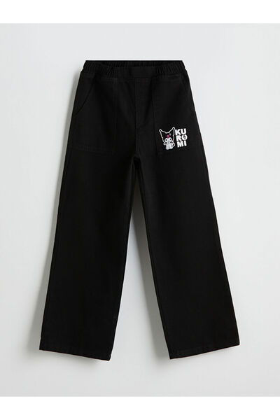 LC Waikiki LCW Kids crne elastične kuromi pantalone za devojčice Štampano